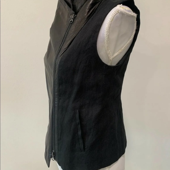 VINCE Leather Linen Tailored Zip Front Vest - Picture 6 of 9